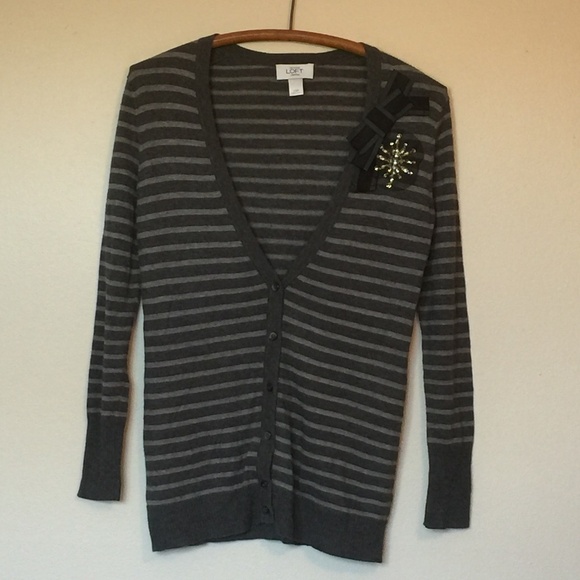 Ann Taylor LOFT Petites Gray Embellished Cardigan - Picture 1 of 7